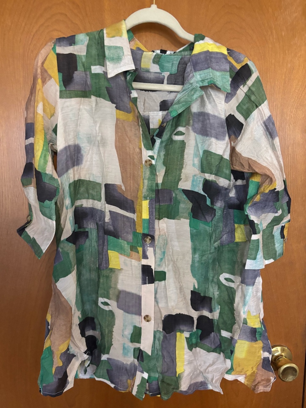 Abstract Print Button-Down Shirt - Green Multi